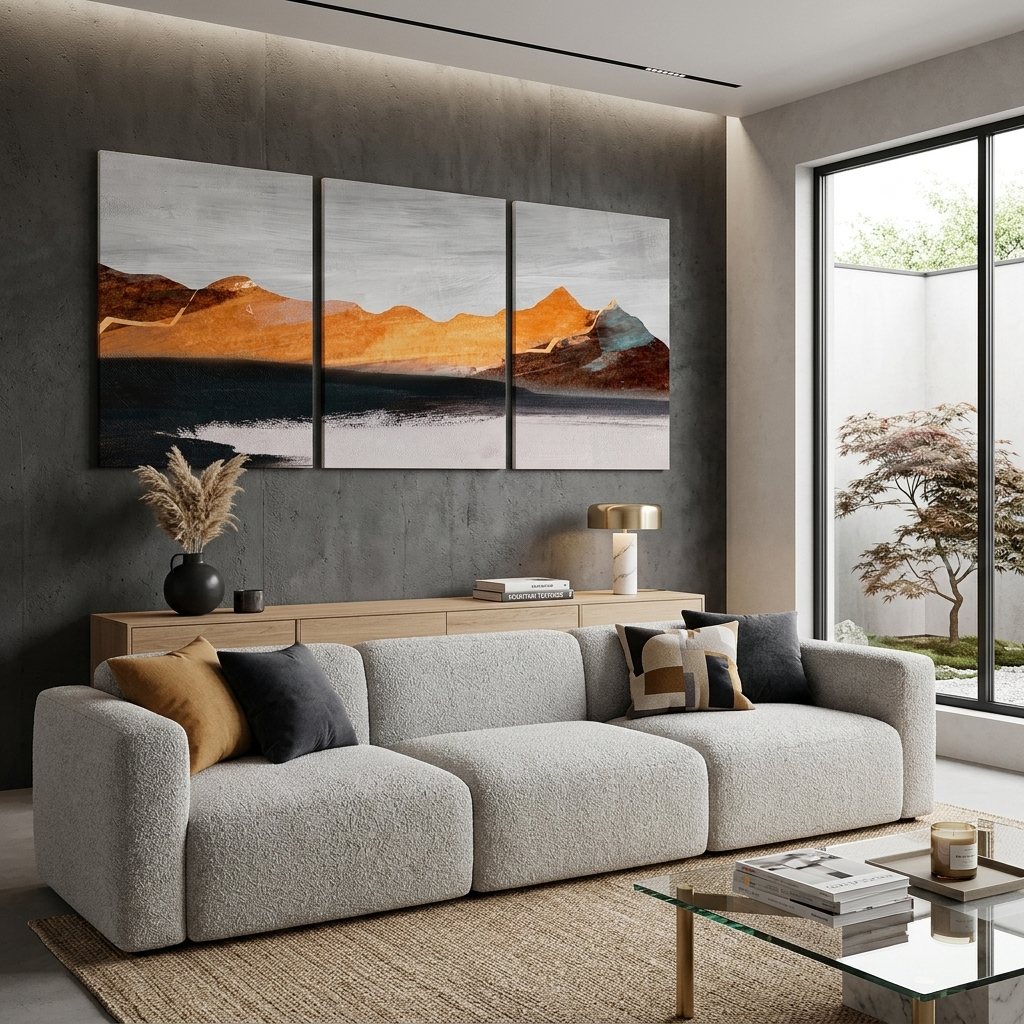 Modularer orange-grauer abstrakter mehrteiliger Kunstdruck auf Leinwand