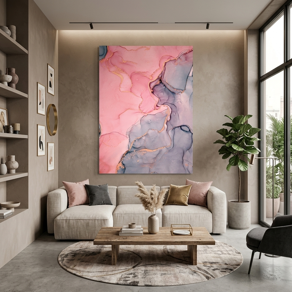 Puderrosa mit grauem Abstraktions-Leinwand-Kunstdruck