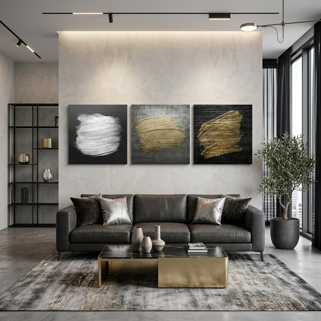 Pinselstriche auf einem dunkelgrauen Hintergrund Multi Panel Canvas Wand Kunstdruck