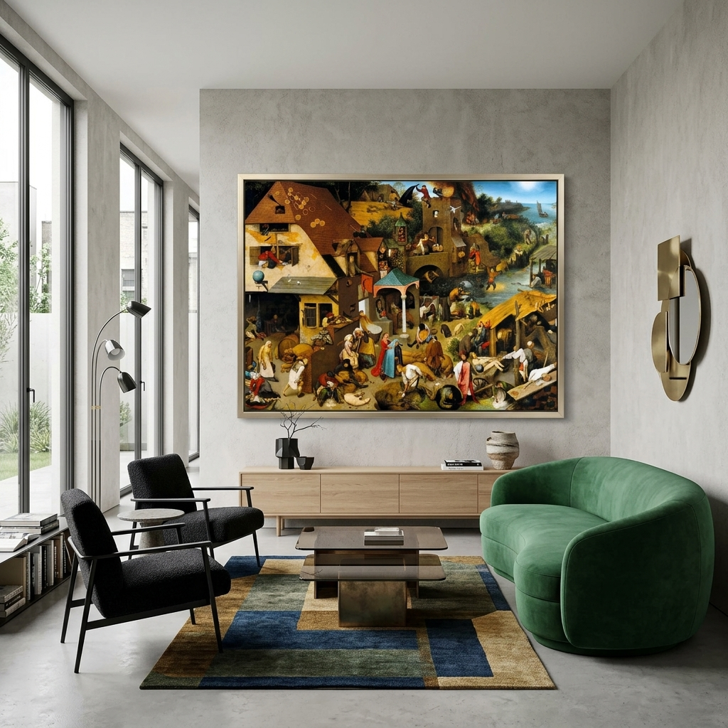 Reproduktion flämischer Sprichwörter, Reproduktion auf Leinwand, Kunstdruck