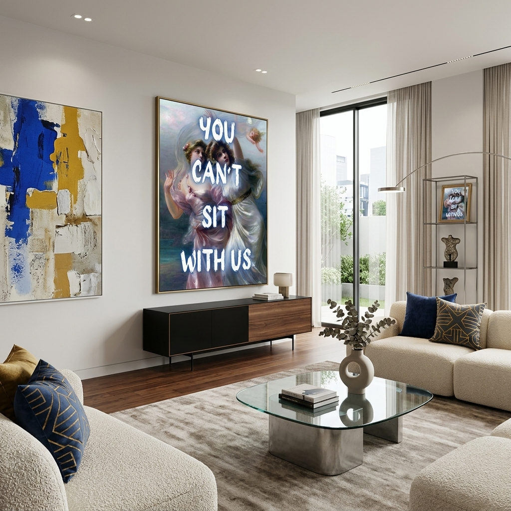 Kunstdruck auf Leinwand, Motiv: „Du kannst nicht bei uns sitzen“