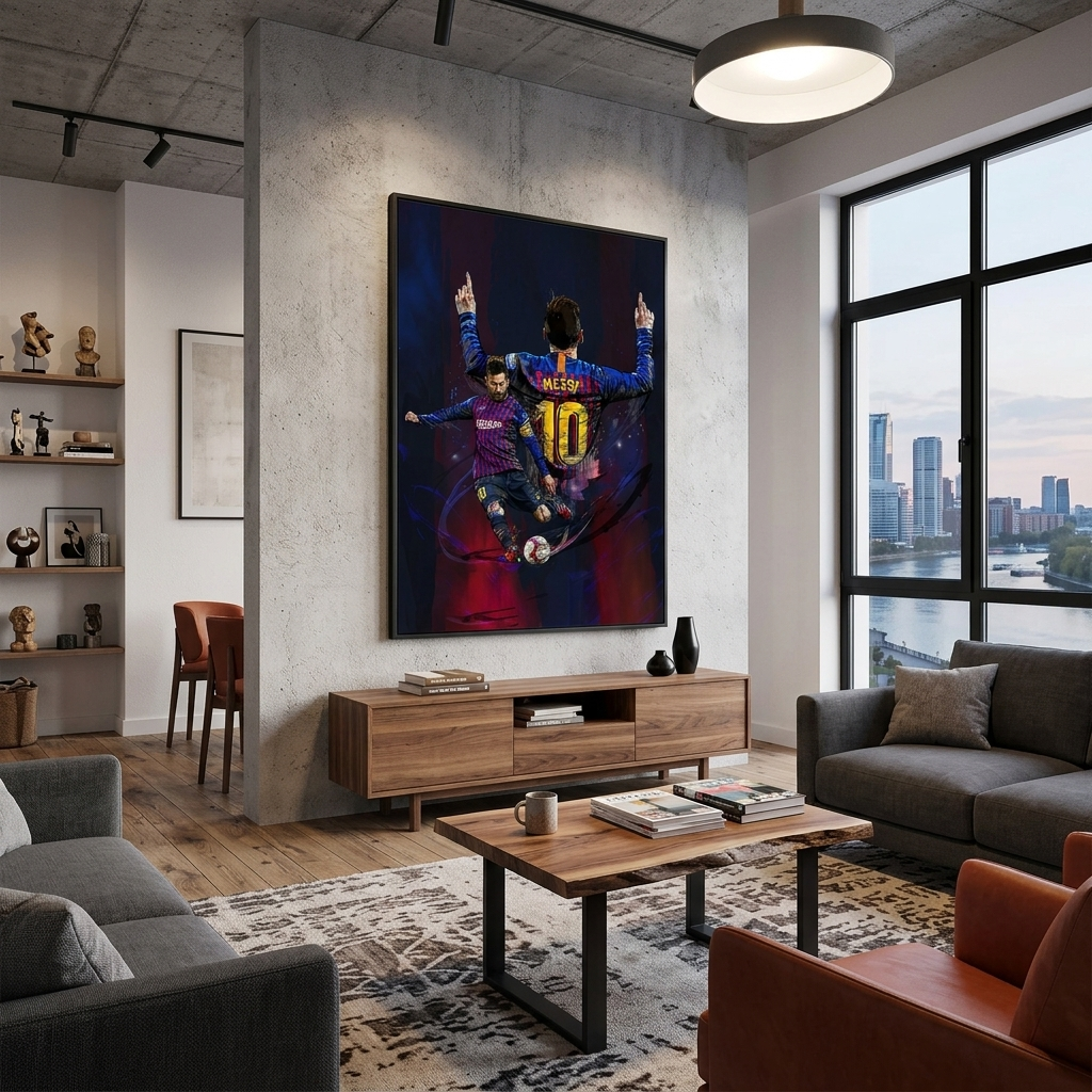 Kunstdruck auf Leinwand mit Fußballspieler Lionel Messi aus Barcelona