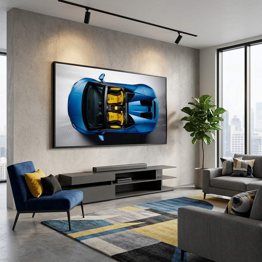 Leinwandbild „Auto blau mit gelbem Lamborghini“