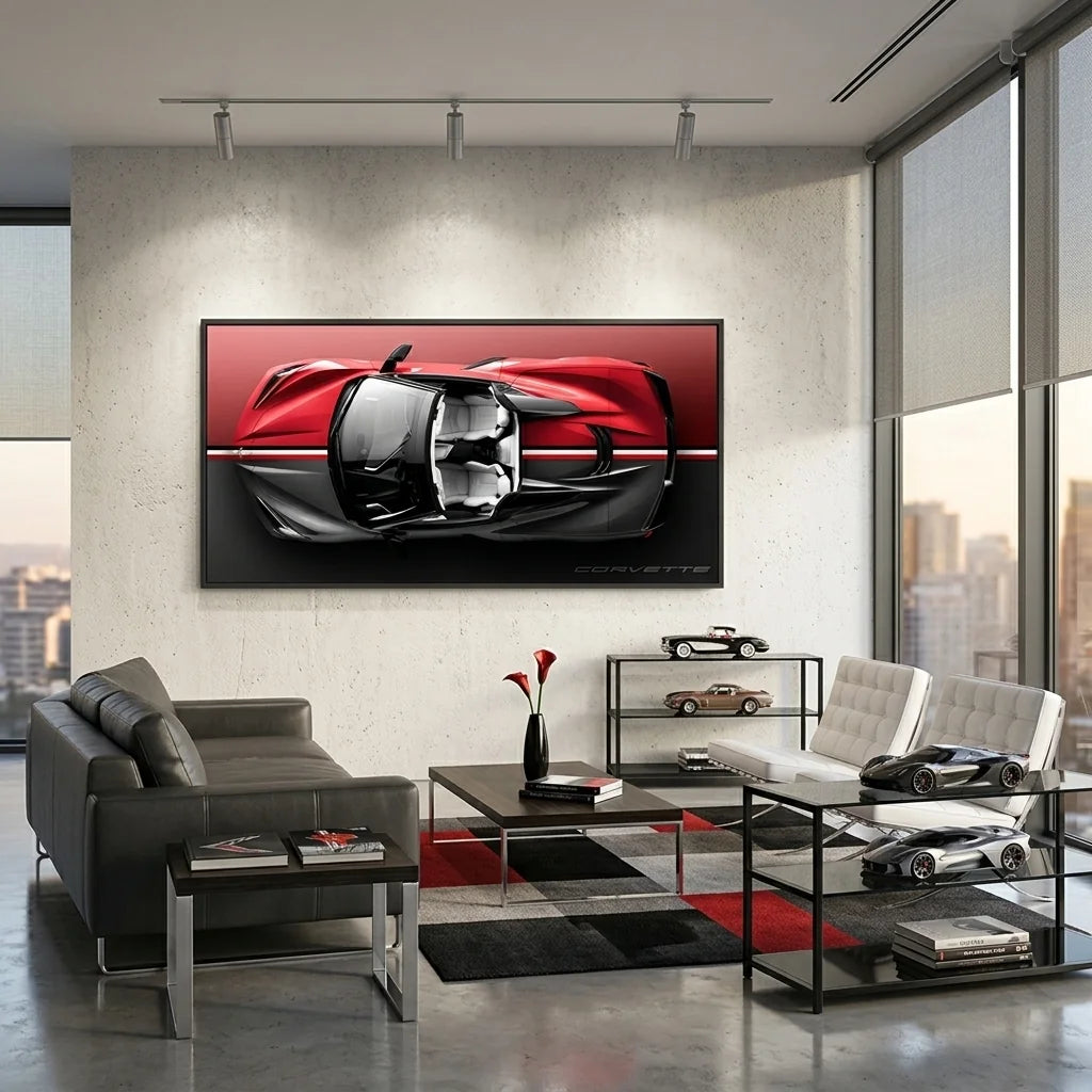 Leinwandbild, Porsche 911, grün, auf grauem Hintergrund