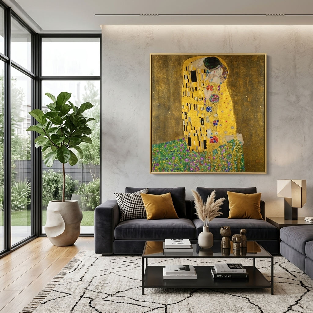 Reproduktion „Der Kuss“ von Gustav Klimt, Reproduktion auf Leinwand, Wand-Kunstdruck