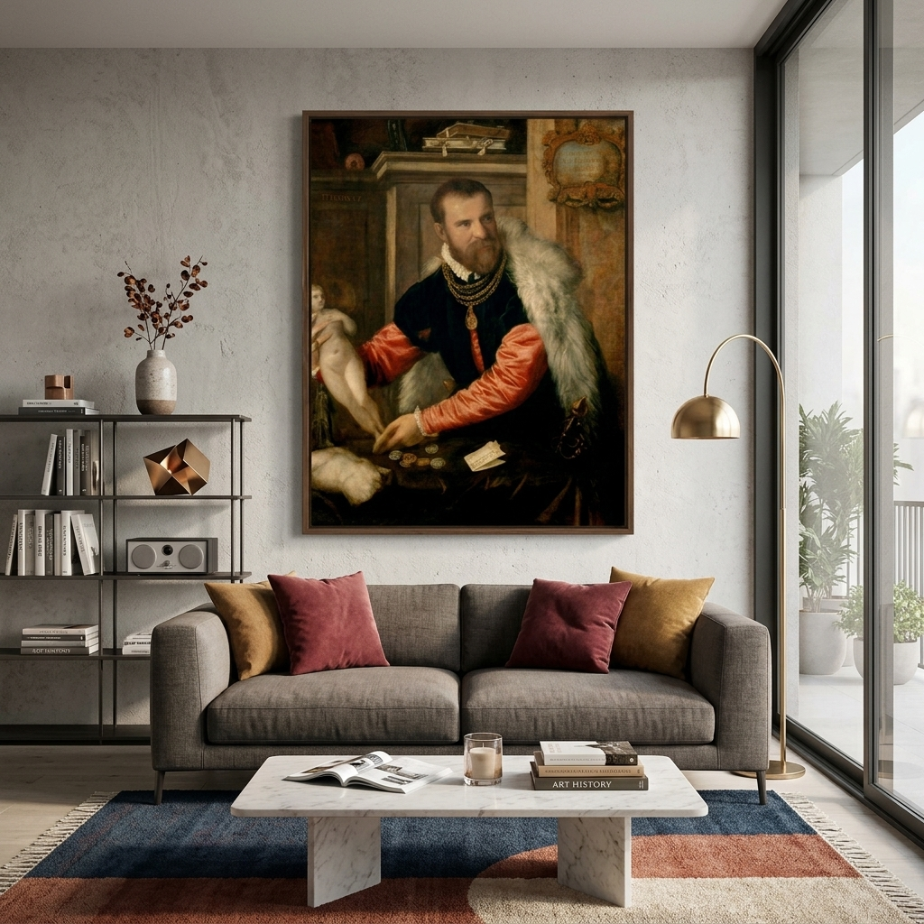 Reproduktions-Porträt von Jacopo Strada von Tizian, Reproduktion auf Leinwand, Wandkunstdruck