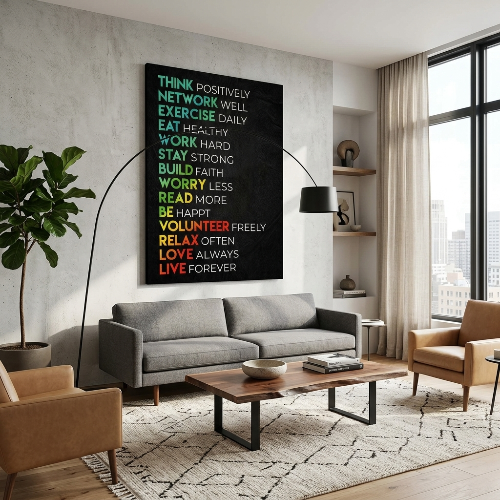 Rules for a happy life Motivational Canvas Wall Art Print