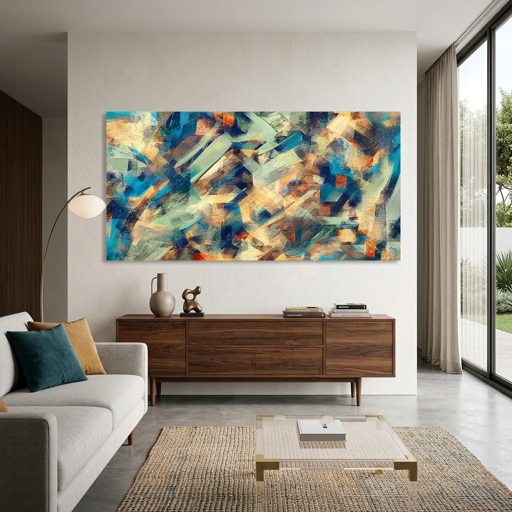 Kunstdruck auf Leinwand, Motiv: Abstriche in Gelb, Blau und Rot