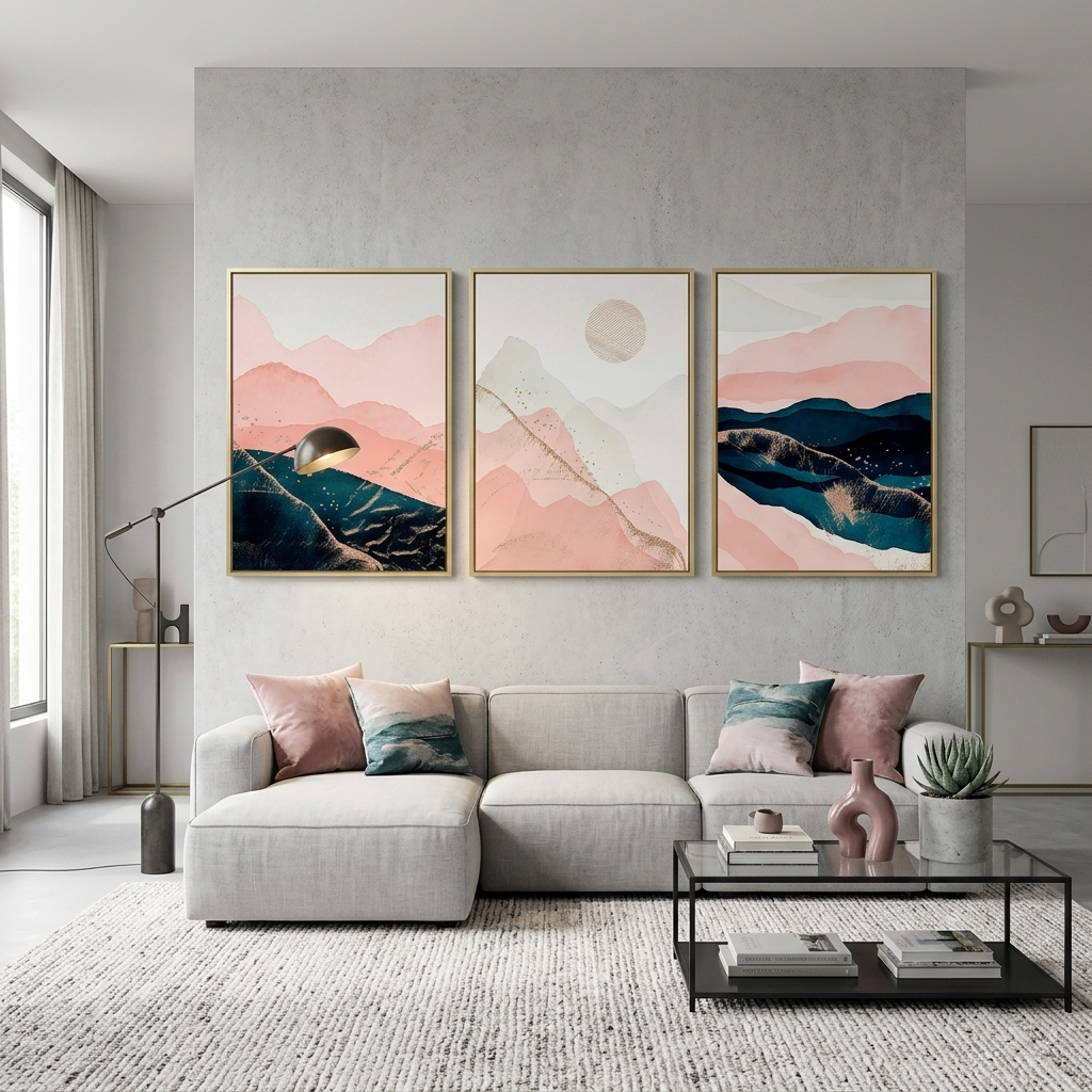 Modularer, puderblauer, mehrteiliger Kunstdruck auf Leinwand