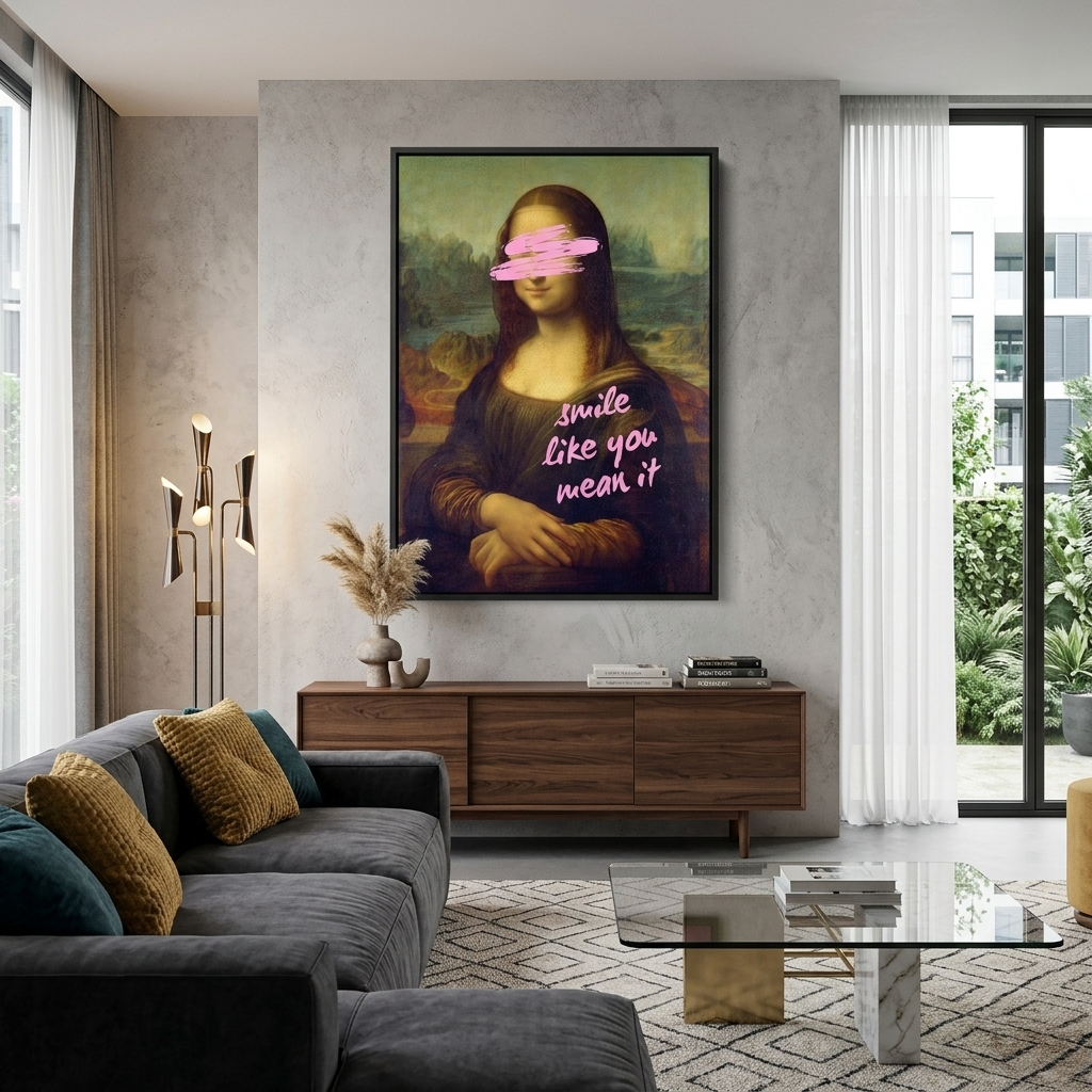 Kunstdruck auf Leinwand, Lächeln, als ob es dir ernst wäre