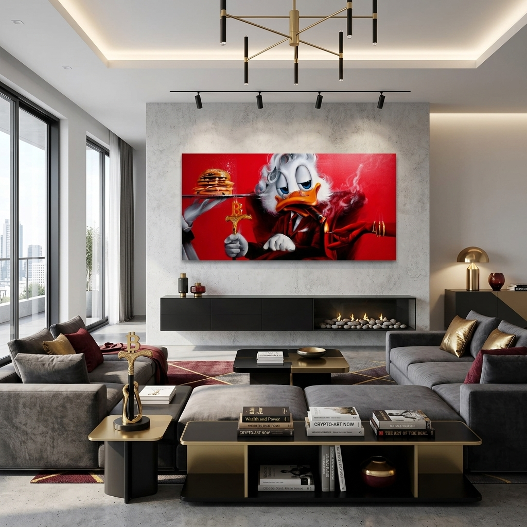 Scrooge, der Bitcoin-Stock, inspirierender Kunstdruck auf Leinwand