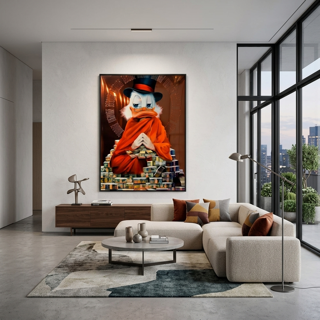 Scrooge Meditation Reichtum braun inspirierende Leinwand Wand Kunstdruck