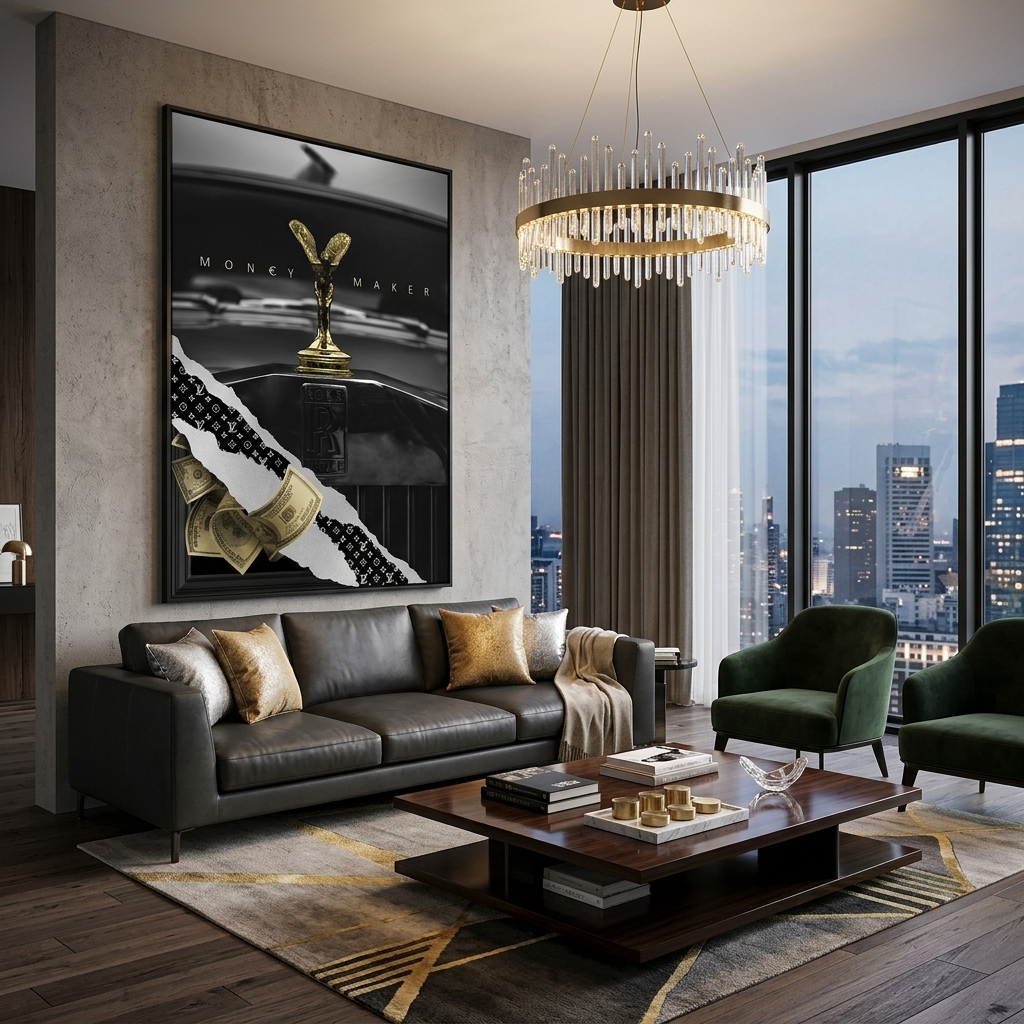 Geldmacher mit Golddollar Motivierender Leinwand-Kunstdruck