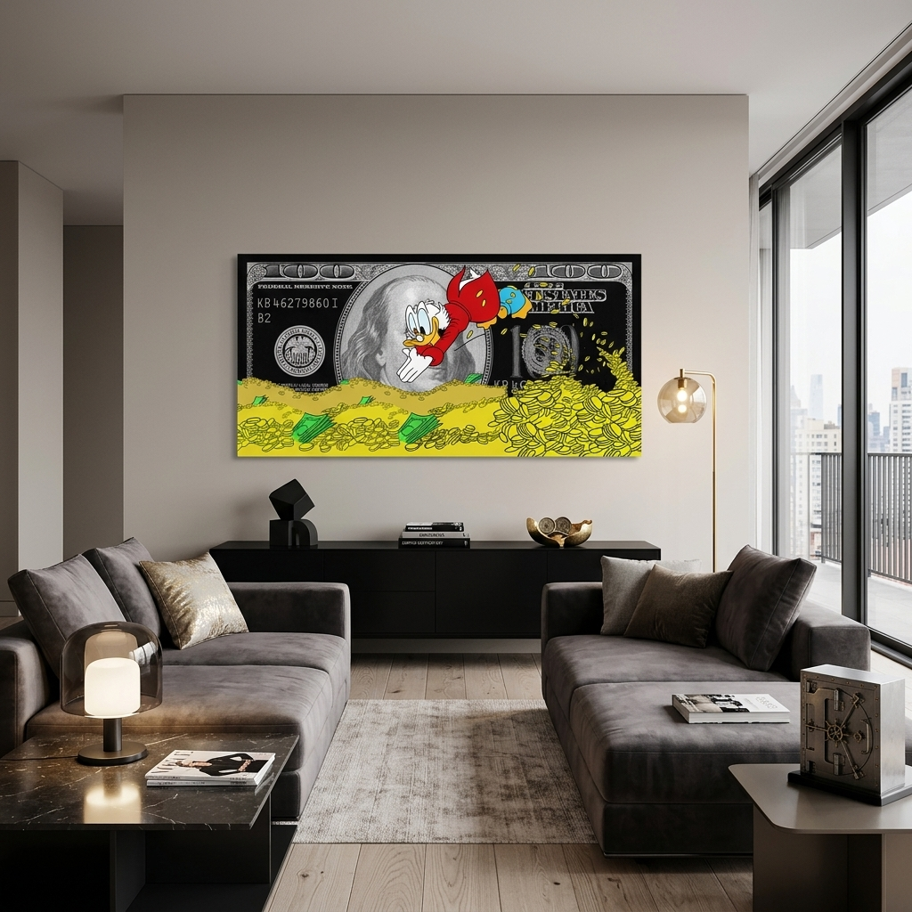 Scrooge Münzen und der schwarze Dollar Inspirierender Leinwand-Kunstdruck