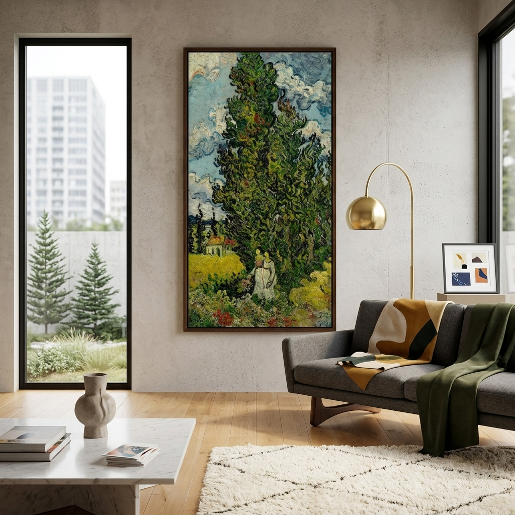 Reproduktion Zypressen und zwei Frauen Reproduktion Leinwand Wand Kunstdruck