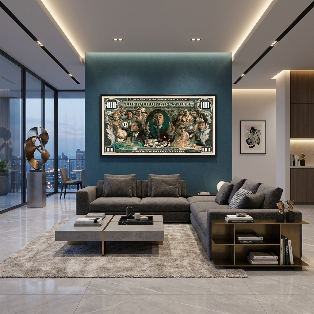 100 Dollar Wolf of Wall Street inspirierender Kunstdruck auf Leinwand