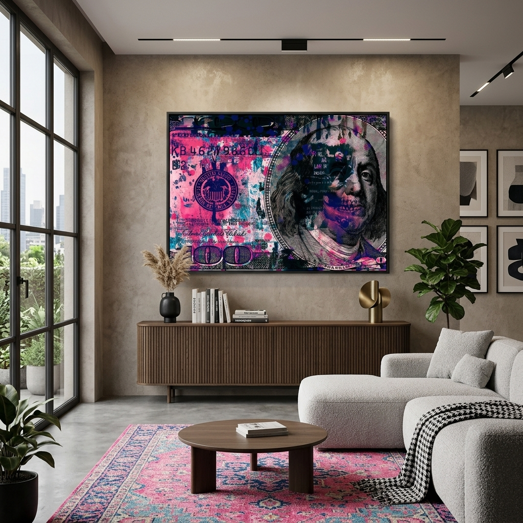Leinwandbild „Dollar mit Farbe“, inspirierender Wanddruck