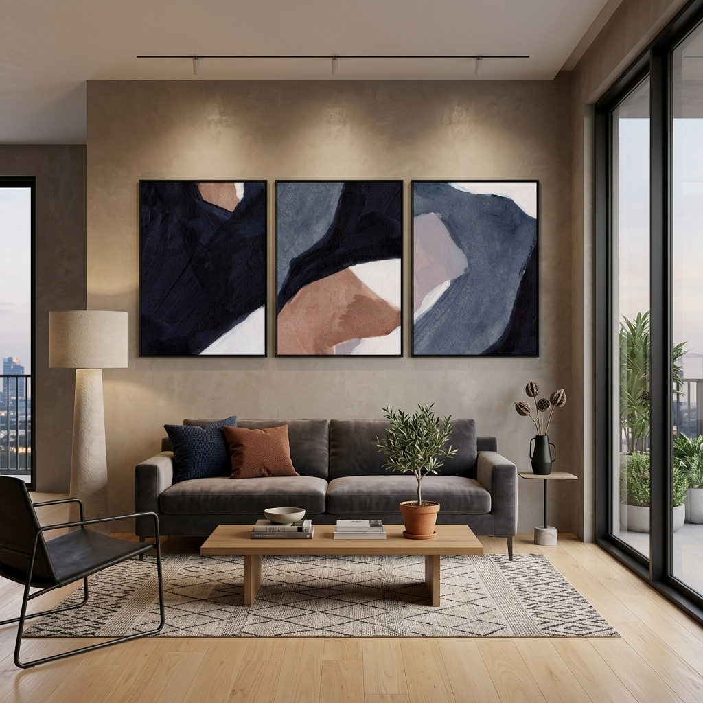 Modularer abstrakter Kunstdruck auf mehrteiliger Leinwand mit kräftigem Blau