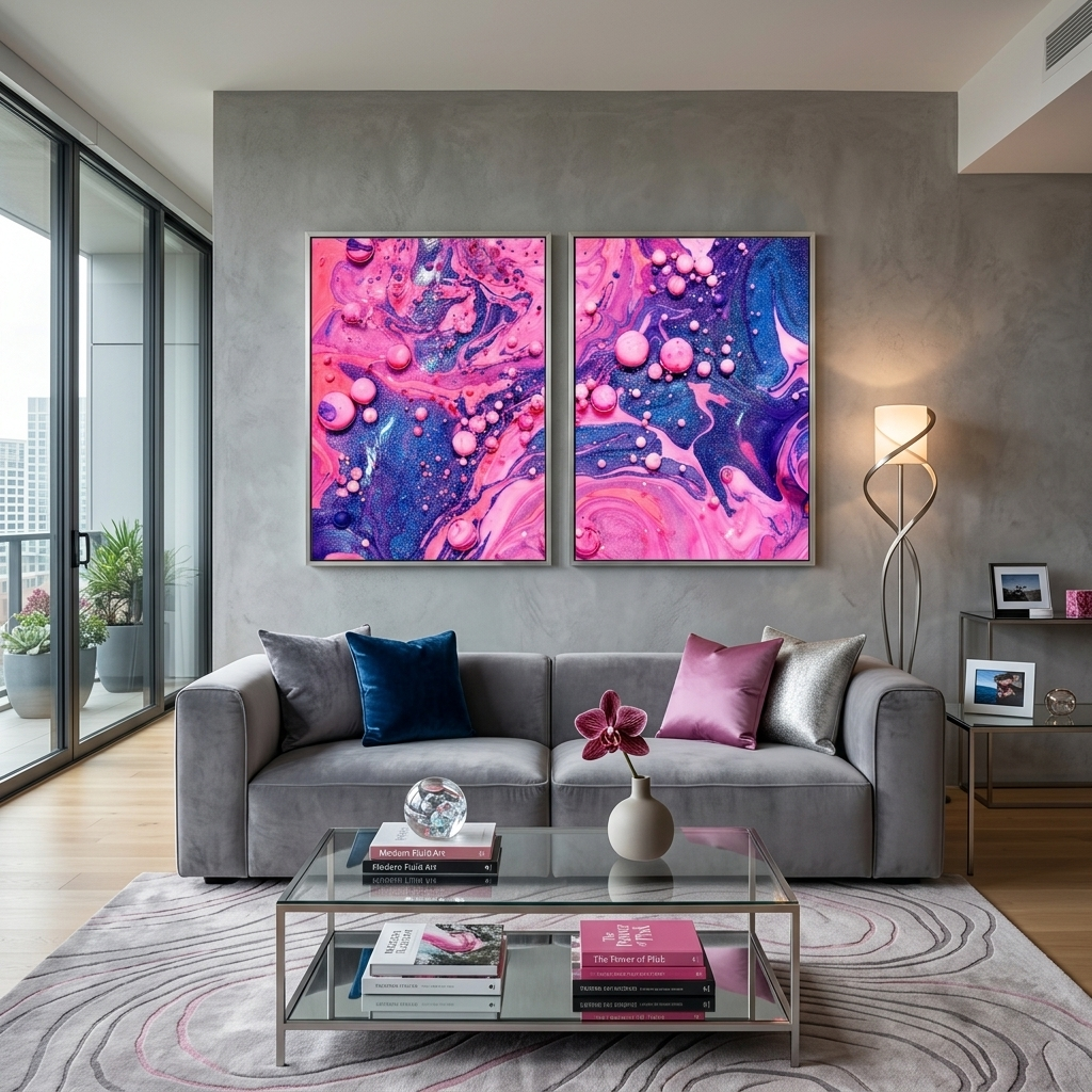 Modularer abstrakter Kunstdruck auf Leinwand, mehrteilig, Rosa und Blau
