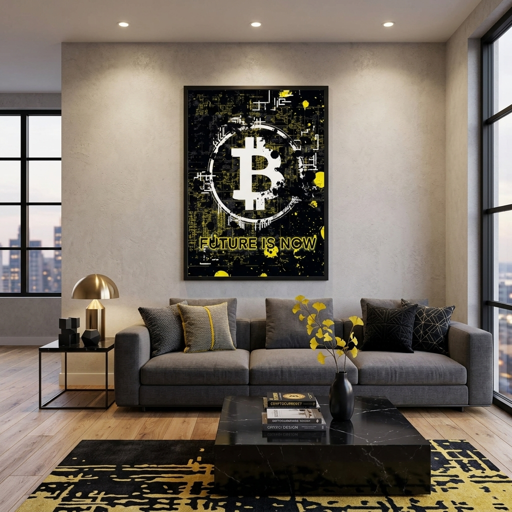 Bitcoin Die Zukunft ist jetzt Inspirierender Kunstdruck auf Leinwand