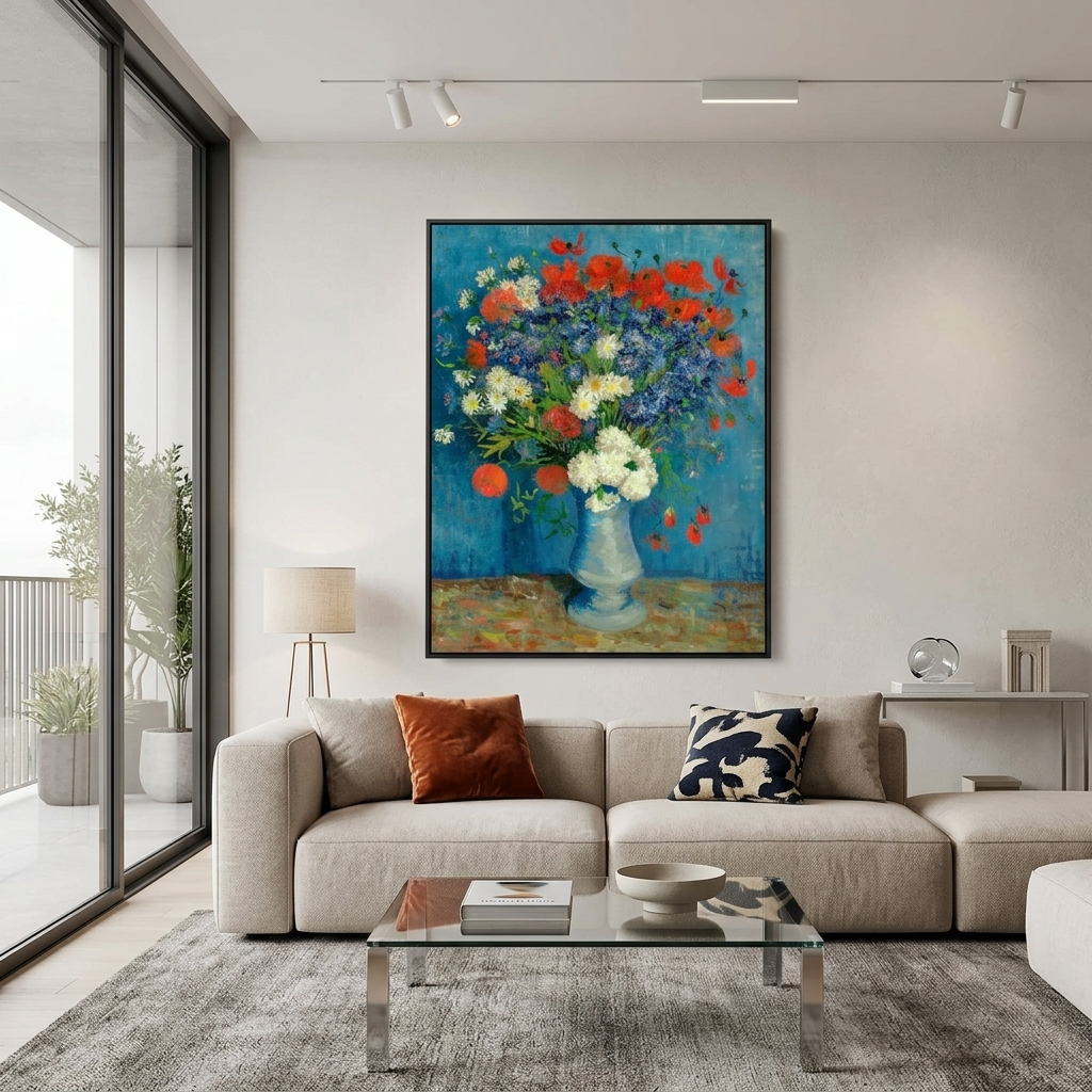 Reproduktions-Vase mit Mohnblumen und Kornblumen, Vincent Van Gogh, Reproduktion, Leinwandbild, Wandbild