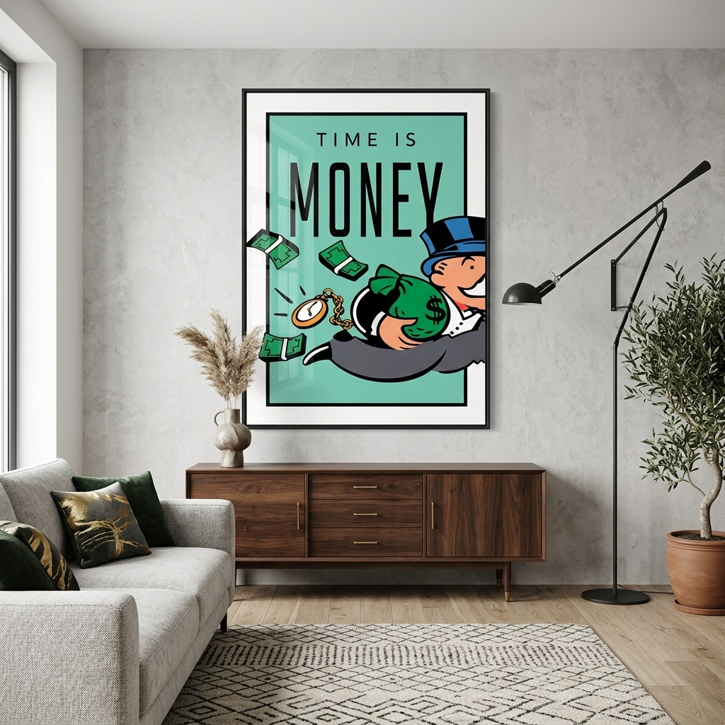 Kunstdruck auf Leinwand, Motiv: Alec Monopoly mit Geld in den Händen