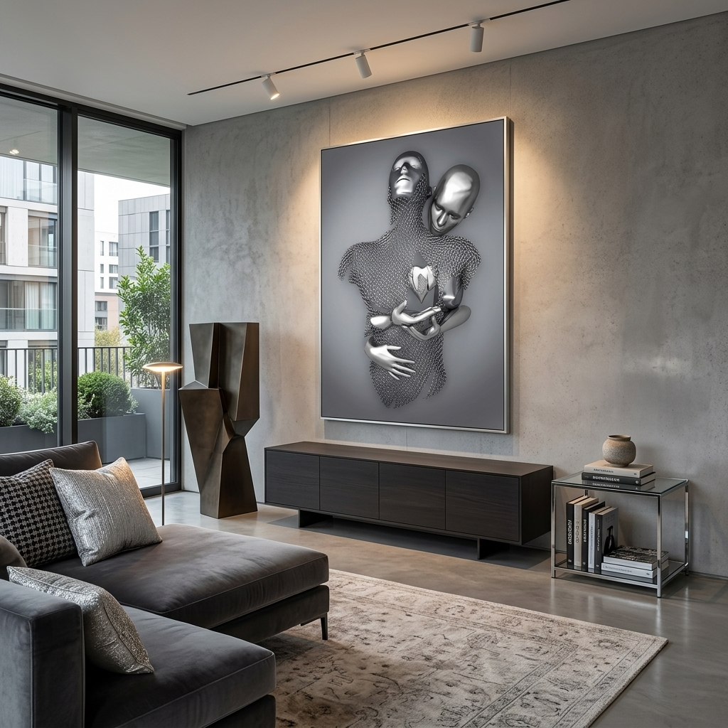 Leinwandbild mit Menschenfiguren in Silber