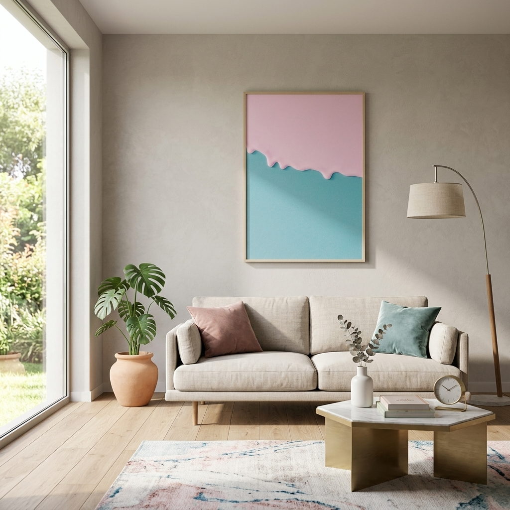 Leinwandbild, Motiv: Spritzer rosa Farbe auf blauem Hintergrund