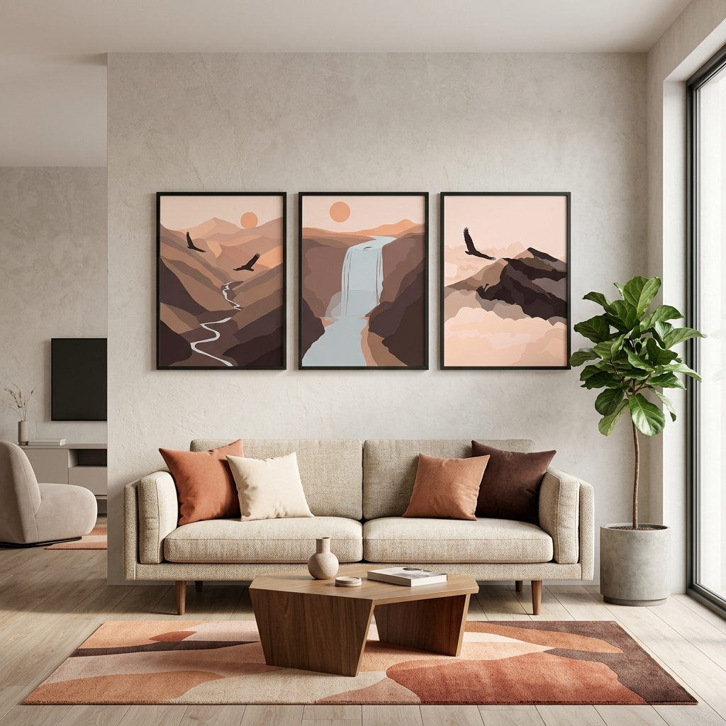 Modularer Kunstdruck auf Leinwand mit Bergabstraktion, mehrere Teile