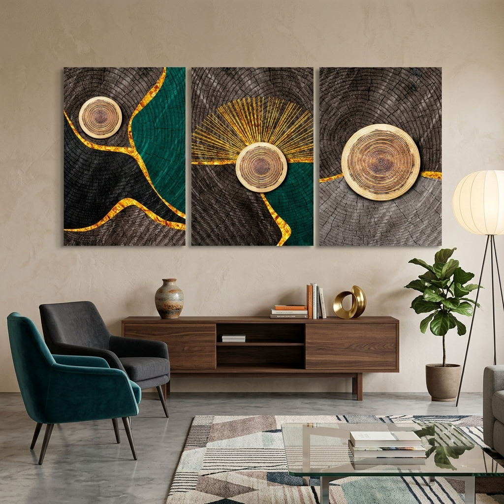 Modulare Abstraktion in goldenen dunklen und grauen Farbtönen Multi Panel Canvas Wand Kunstdruck