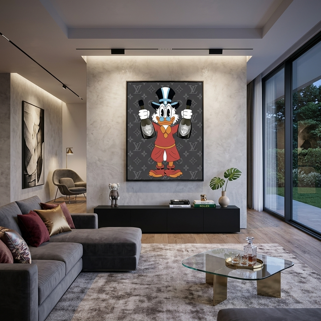 Scrooge mit Champagnergrau Inspirierender Kunstdruck auf Leinwand