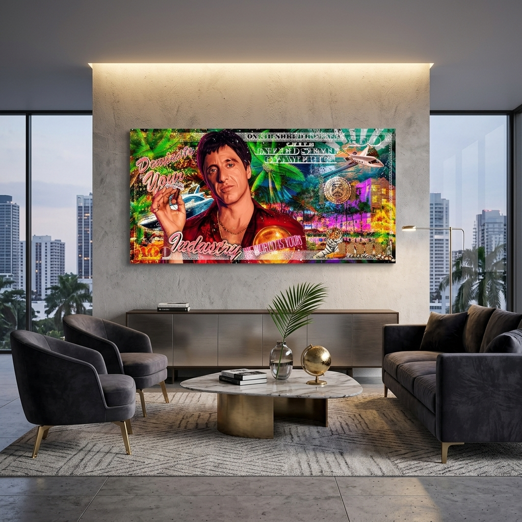 $100 Scarface Dominieren Sie Ihre Branche Inspirierender Kunstdruck auf Leinwand