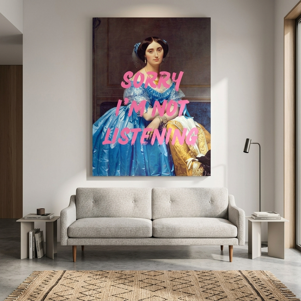 Kunstdruck auf Leinwand, Motiv: „Tut mir leid, ich höre nicht zu“