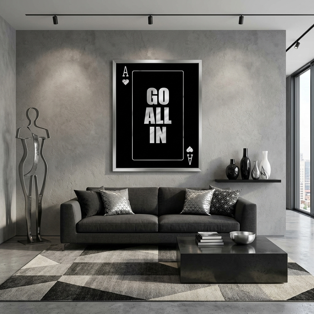 Zur Motivation – Alles in Silber – Motivierender Kunstdruck auf Leinwand