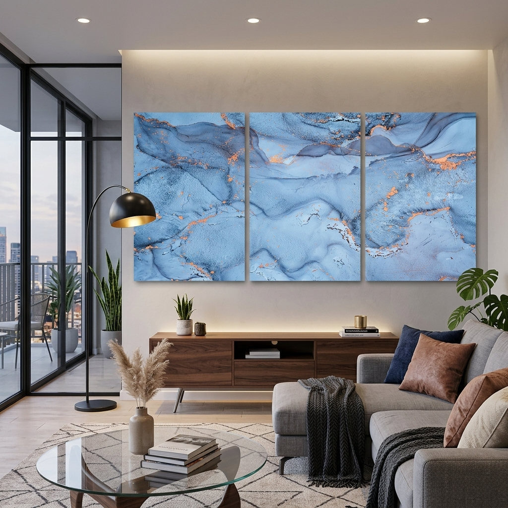 Modular abstract in blue Multi Panel Canvas Wall Art Print