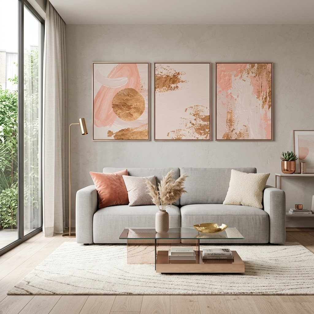 Modularer beige-rosa abstrakter mehrteiliger Leinwand-Kunstdruck