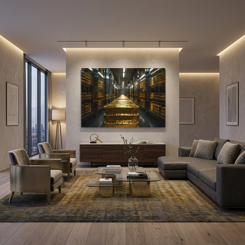 Goldbarren im Tresor Motivierender Kunstdruck auf Leinwand