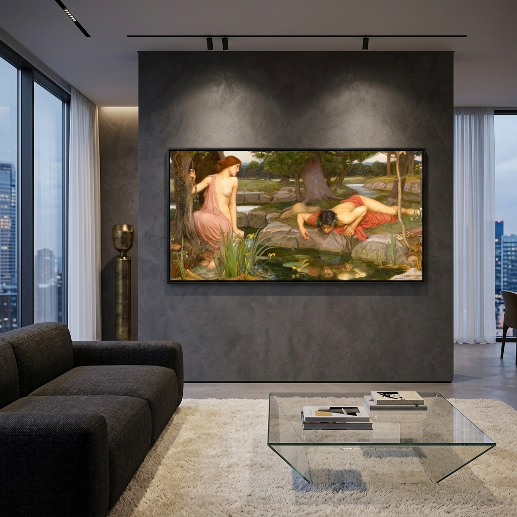 Echo und Narziss, John William Waterhouse, Reproduktion, Leinwand, Wand-Kunstdruck