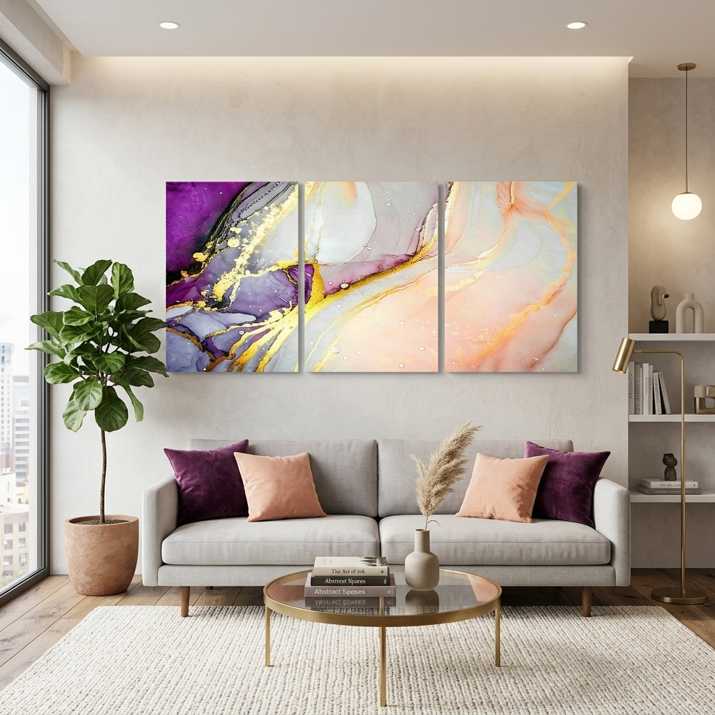 Modularer abstrakter mehrteiliger Kunstdruck auf Leinwand, pudriger Lavendel