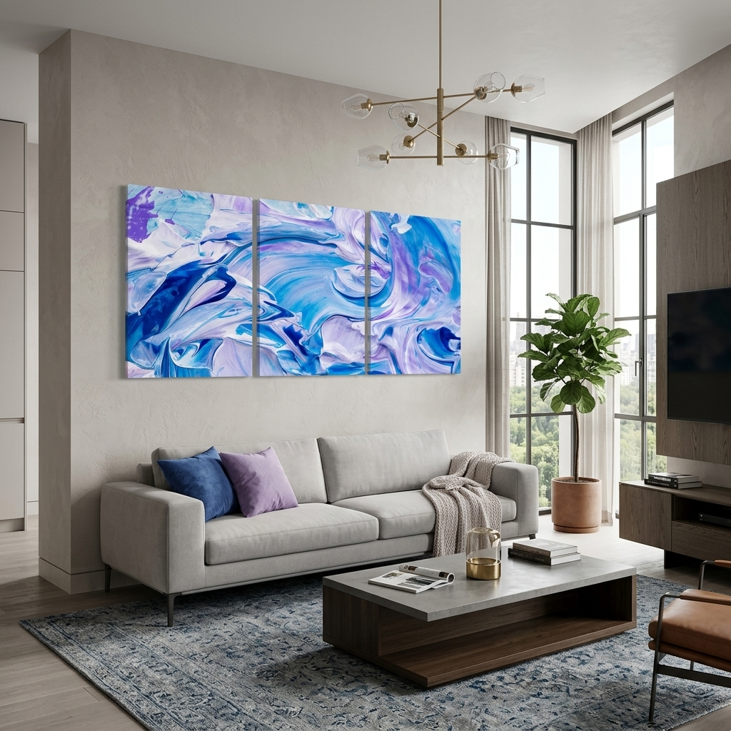 Mehrteiliger Kunstdruck auf Leinwand Blau-lila Farbspritzer