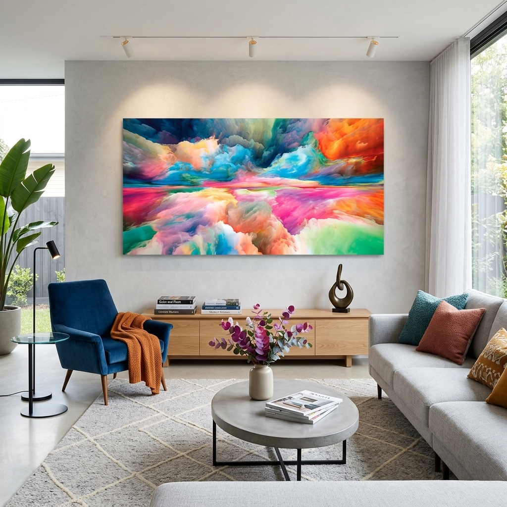 Regenbogen abstrakt in blau rot und grün Farben Abstraktion Leinwand Wand Kunstdruck