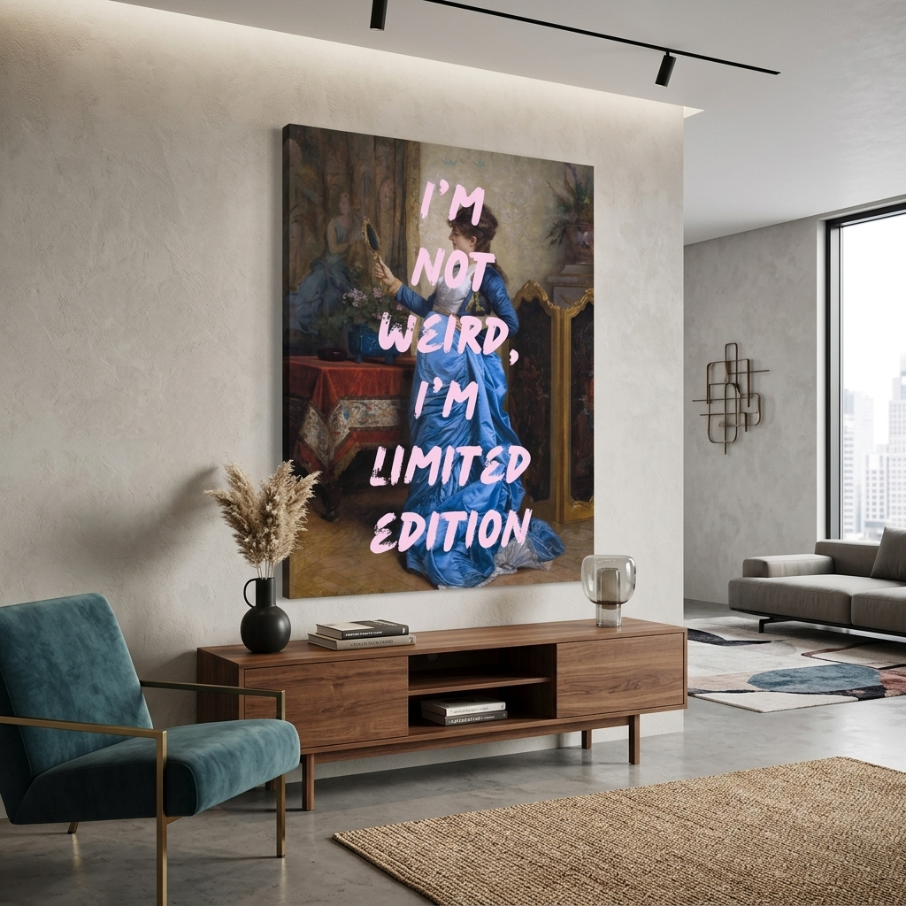 Kunstdruck auf Leinwand, Motiv: „Ich bin nicht komisch, ich bin eine limitierte Auflage“