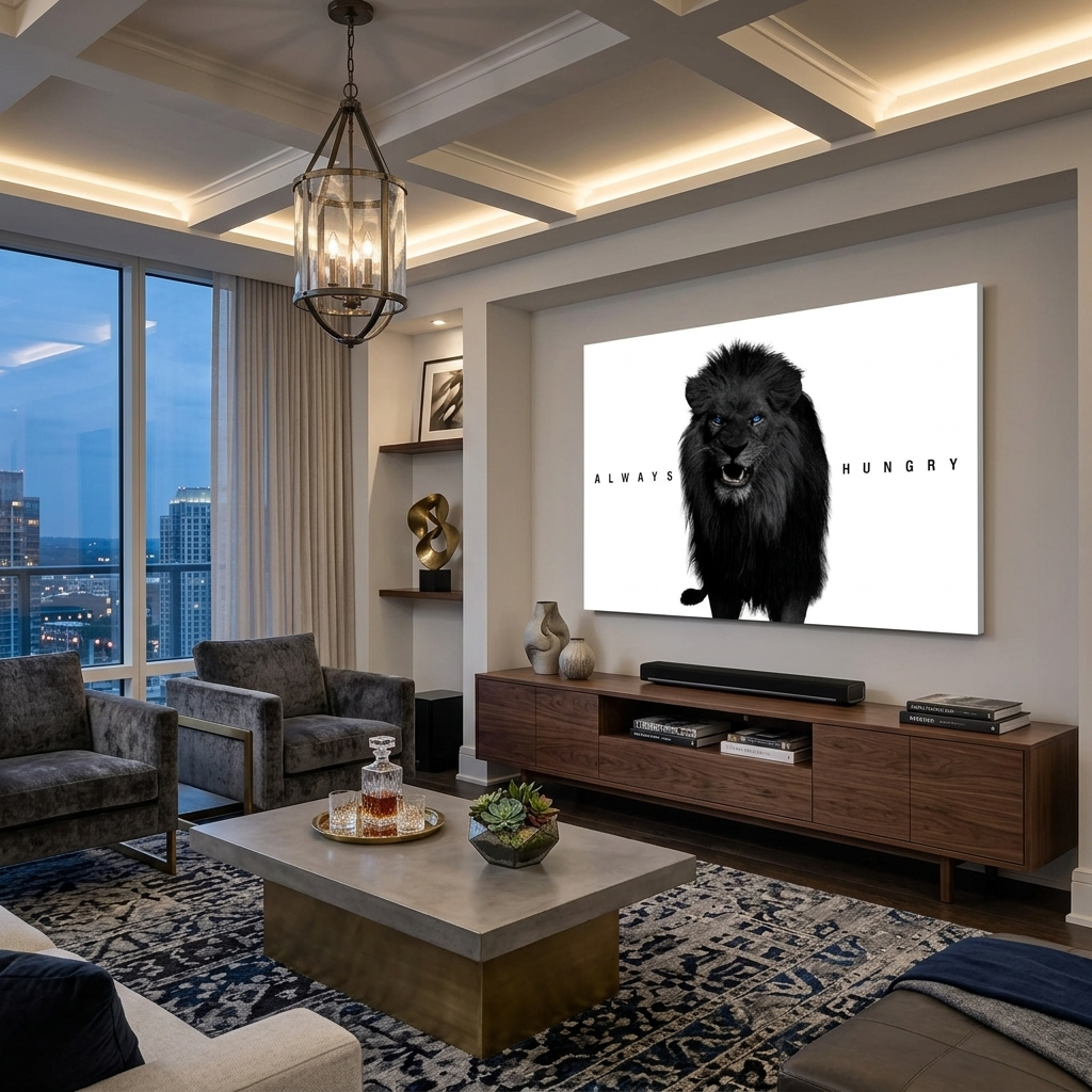 Der Löwe ist immer hungrig Motivierender Kunstdruck auf Leinwand