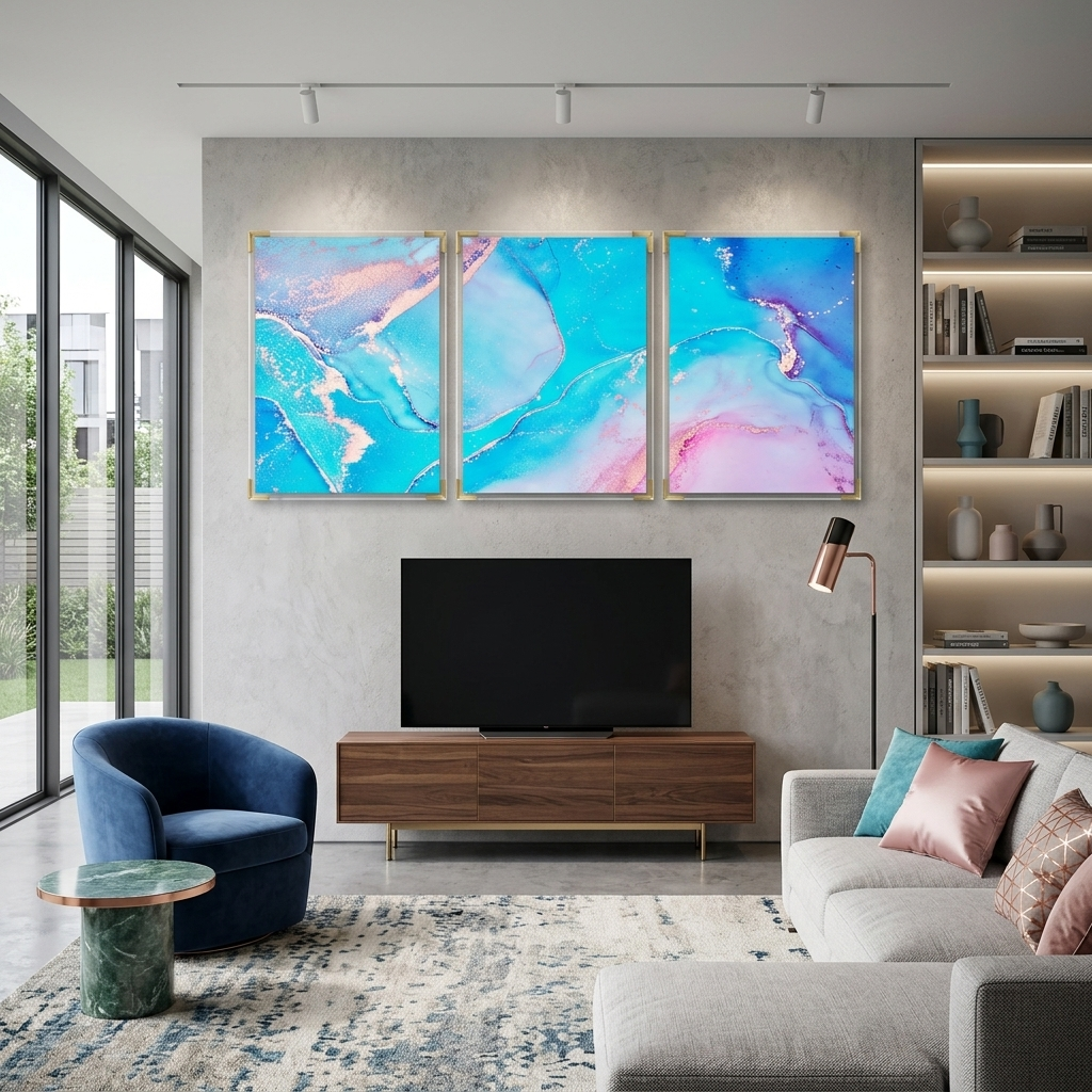 Modularer türkis-rosa abstrakter mehrteiliger Leinwand-Kunstdruck