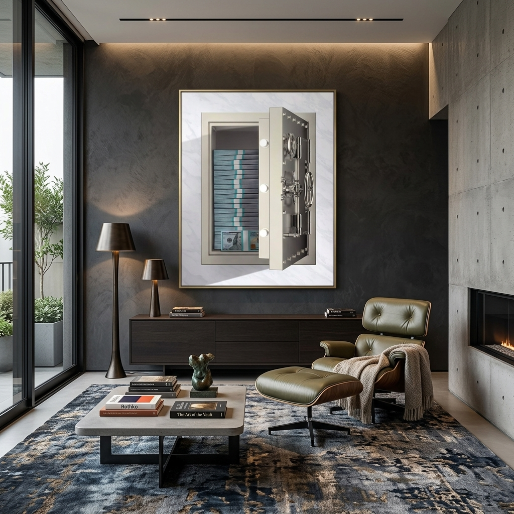 Der Safe mit dem Geld Inspirierender Kunstdruck auf Leinwand