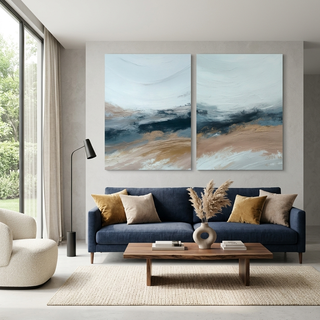 Modularer Kunstdruck auf Leinwand, Motiv: nautische Abstraktion, mehrere Teile