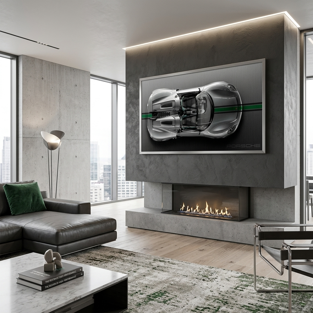Leinwandbild, Porsche 911, grün, auf grauem Hintergrund