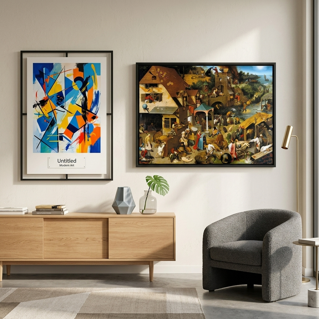 Reproduktion flämischer Sprichwörter, Reproduktion auf Leinwand, Kunstdruck