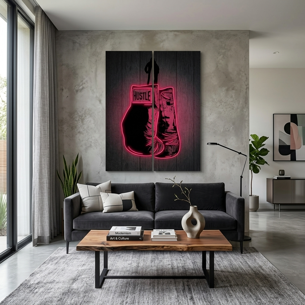 Zur Motivation Hustle Champ Boxhandschuhe Motivierender Leinwand-Kunstdruck