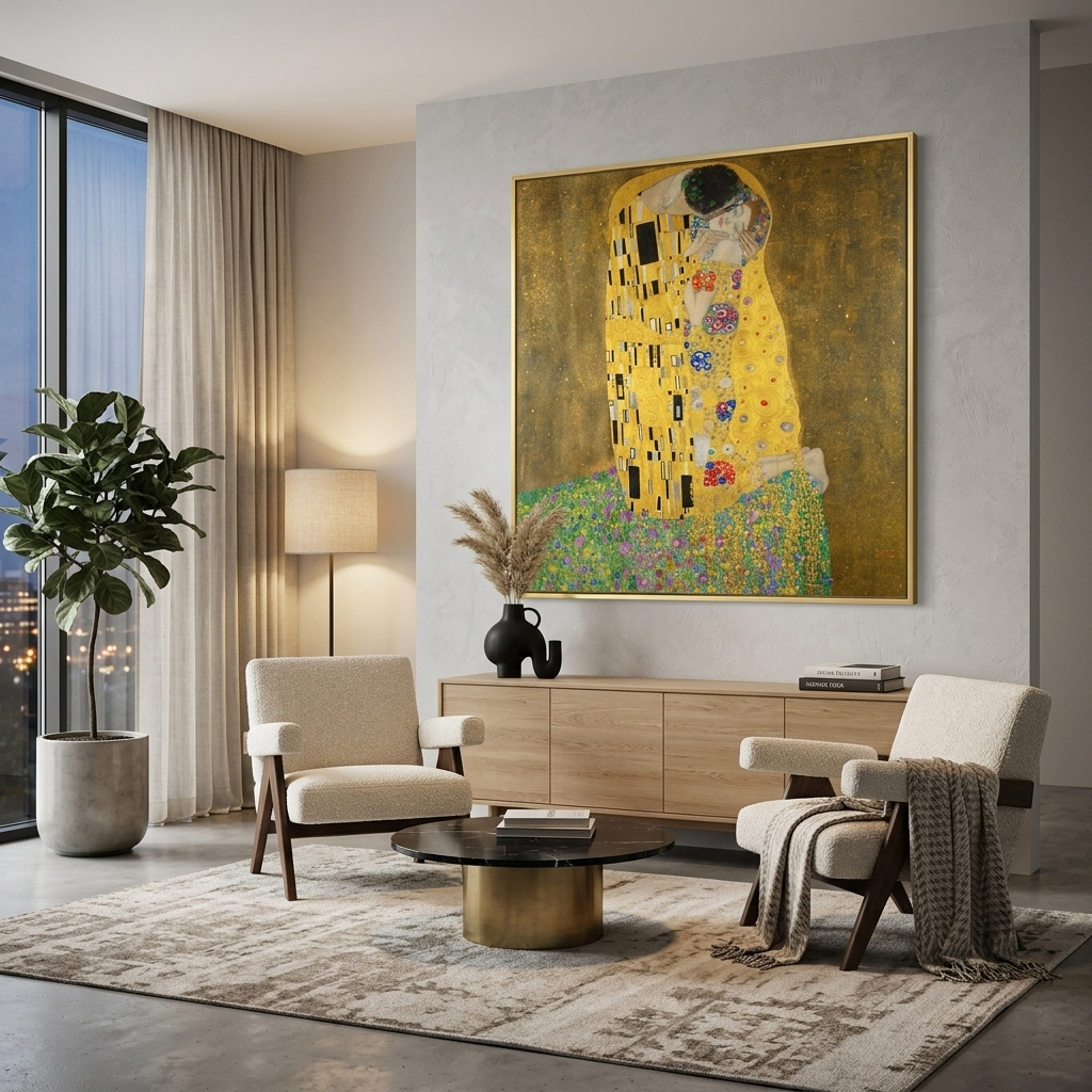 Reproduktion „Der Kuss“ von Gustav Klimt, Reproduktion auf Leinwand, Wand-Kunstdruck